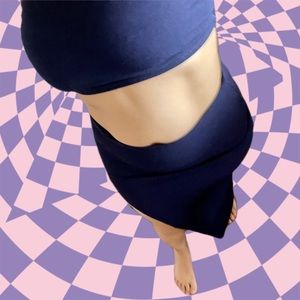 Navy slit skirt set with bandeau